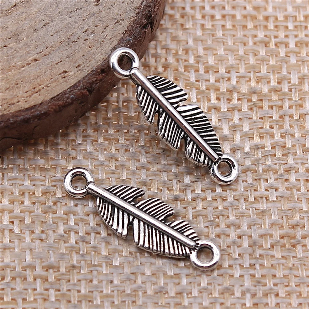 

40pcs Diy Earrings Jewelry Accessories 6x22mm Feather Connector Charms Zinc Alloy Antique Silver Color