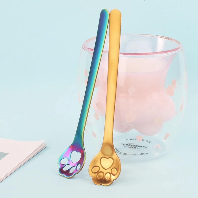 2020 золотые десертные ложки из нержавеющей стали в виде собачьей кошачьей