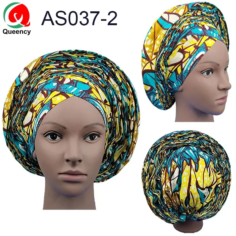 

AS037 Free Shipping Queency Made African Ankara Cotton Auto Gele Nigerian Headtie Ladies hele for party outside