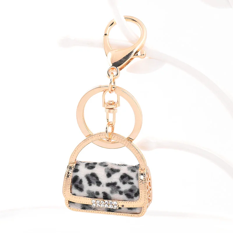 

Fashion Simulation Women Bag Keychain Leopard Handbag Charm Accessories Car Key Couple's Pendant Jewelry Keyring Best Gift New