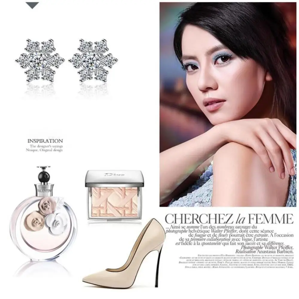 Модные женские серьги-гвоздики в виде снежинки с микро покрытием серьги