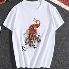 Футболка женская с принтом павлина, милый модный топ с коротким рукавом в стиле 90-х, уличная одежда, на лето