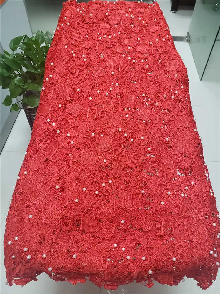 Фабрика предлагает последние нигерийские гипюровые кружева с жемчужинами цвета