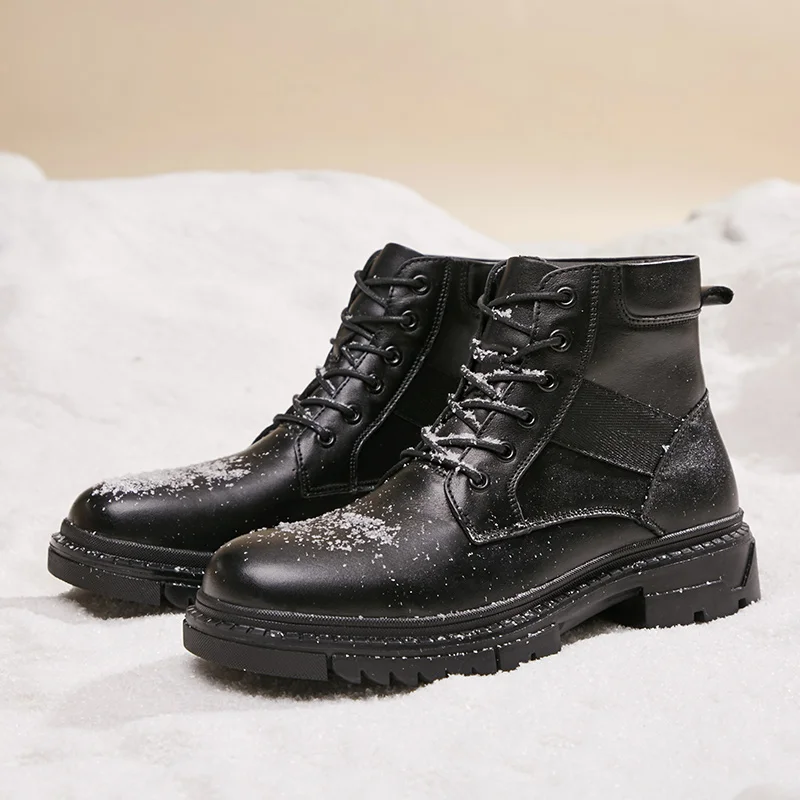 

New Black Warm Winter Men Boots Genuine Leather Luxury Motorcycle Boots Men Military Fur Snow Boots for Men Botas Tactical Male