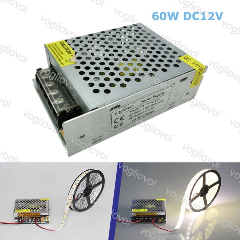 Vogliovoi Трансформаторы освещения 110V 220V к DC 12V 5A CCTV Блок питания светодиодной ленты