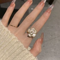 new trendy camellia rings vintage open adjustable flower rings for women girls party wedding jewelry gift