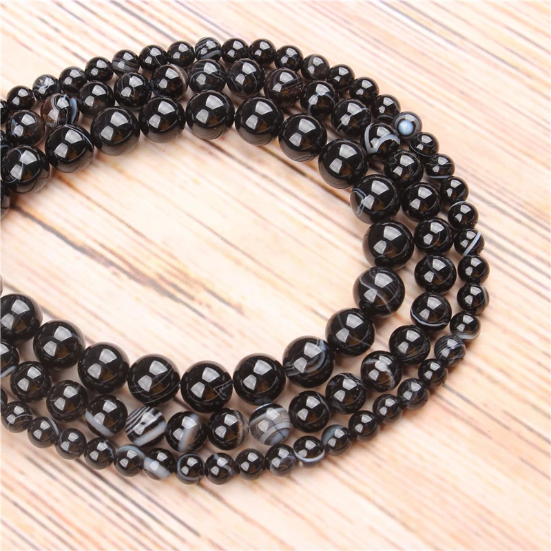 

Black Striped Agate 4/6/8/10/12mm Natural Stone Loose Beads Matte Jewelry Bracelet Necklace Make