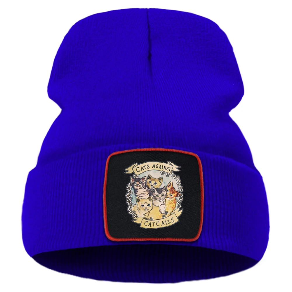 Вязаные шапки с забавными принтами кошек и 2020 мягкая теплая зимняя уличная шапка