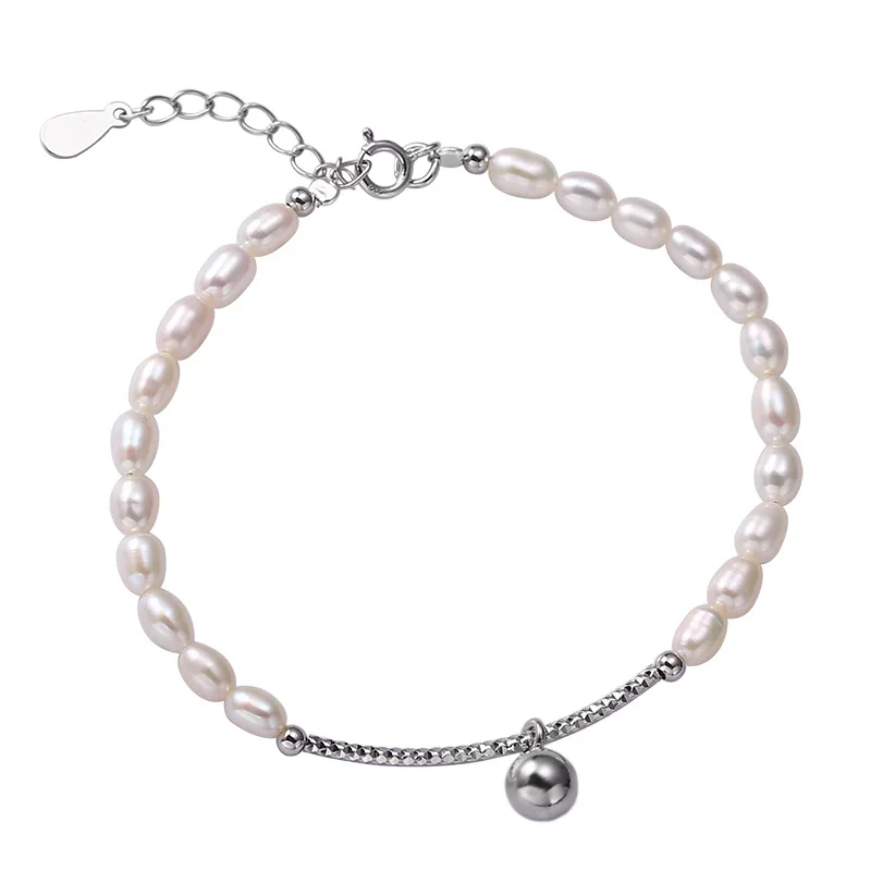

BONLAVIE S925 Sterling Silver Natural Pearl Bracelet Beads Girlfriends Bracelet Female Sterling Silver Hand Jewelry