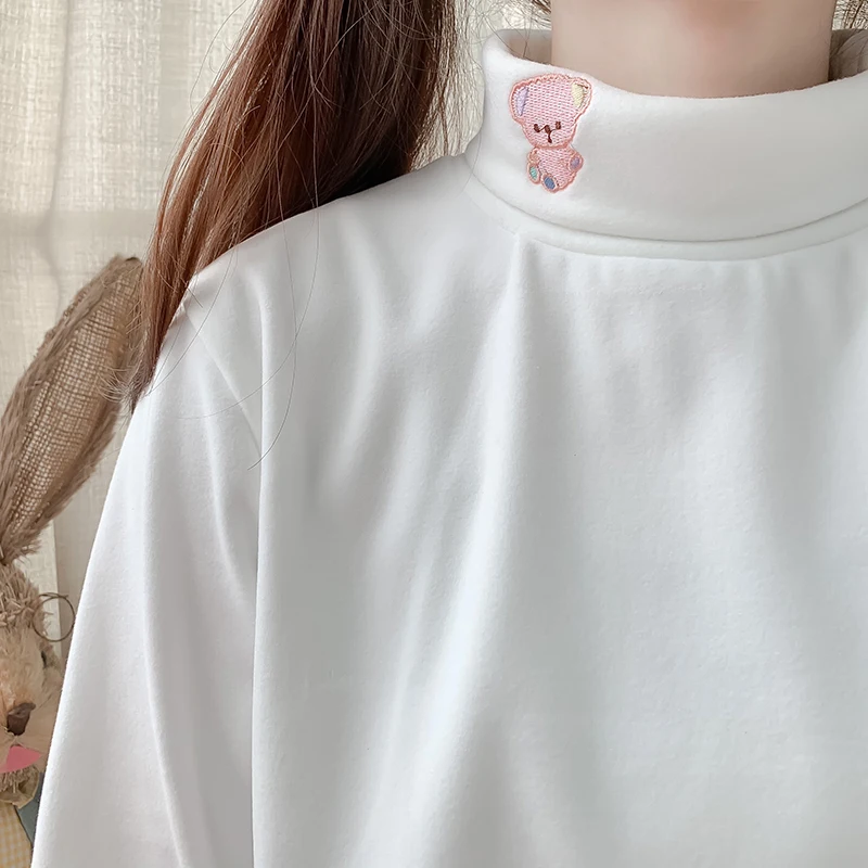 Женская утепленная Водолазка с длинным рукавом вышивкой