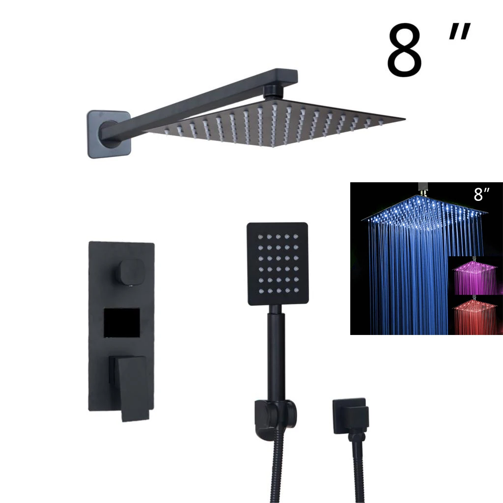 LED 8 inch shower B Monite черный латунь Насадки для душа 2 канальный цифровой Дисплей смесители Ванная комната душевой кран 3-функции цифровой смеситель для душа комплект - Цвет: LED 8 inch shower B