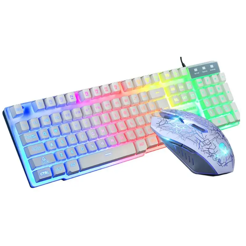 

1Set T6 Rainbow LED Backlit Multimedia Ergonomic USB Gaming Keyboard Wired Mouse and Mouse Pad for PC Laptop Computer Users Game