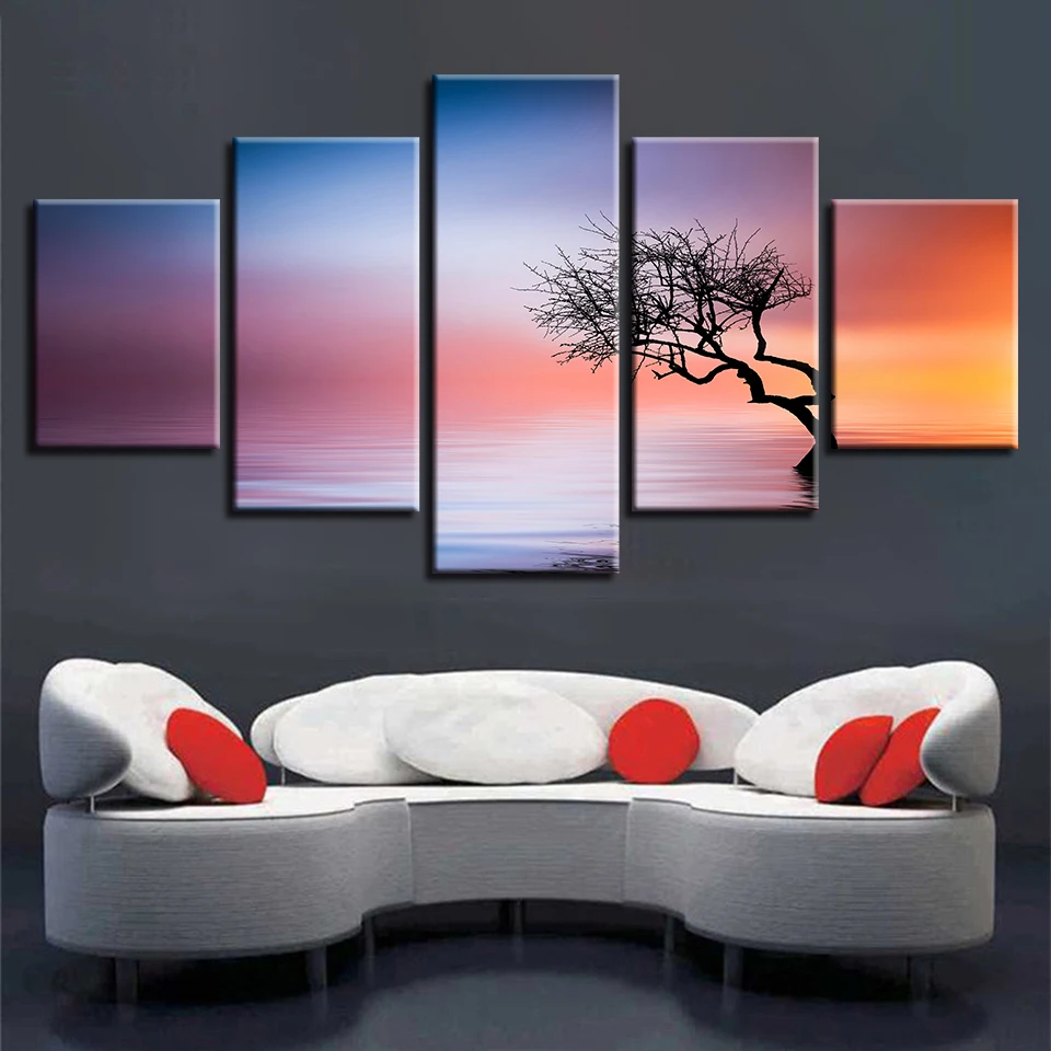 Пейзаж с изображением моря пляжа восход на океане небо Маяк Тропический 5 шт.