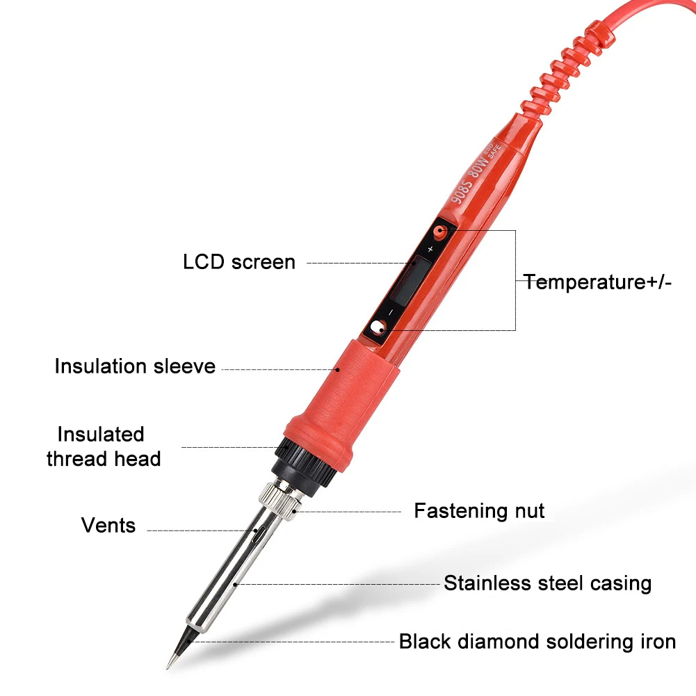 CN Plug 80W 220V Temperature Adjustable LCD Screen Electric Soldering Iron Welding Tool | Инструменты