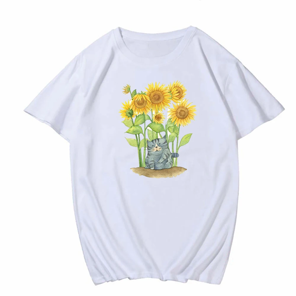 Футболка с принтом из мультфильма Подсолнух Мужская/женская футболка летние
