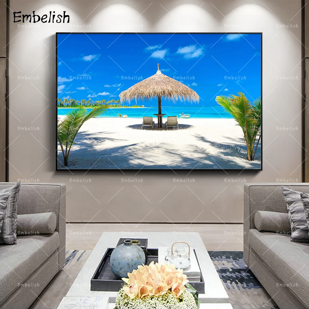 

1 Pieces Beach And Blue Sky Landscape Wall Art Pictures For Living Room Modern Home Decor Posters HD Canvas Paintings