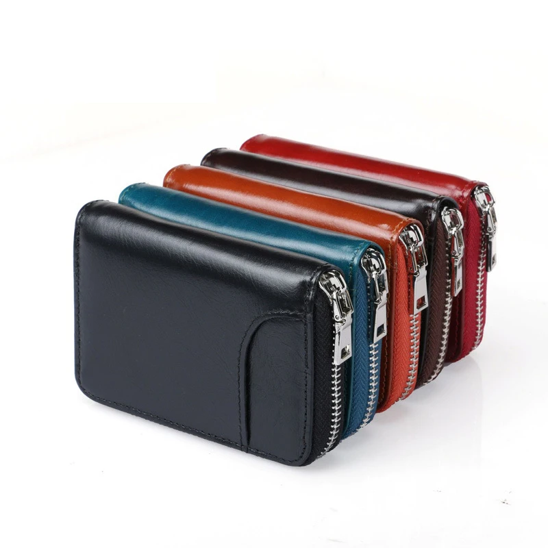 

YUECIMIE Genuine Leather Function Card Case Business Card Holder Men Women Credit Card Bag ID Card Wallet RFID Blocking Black
