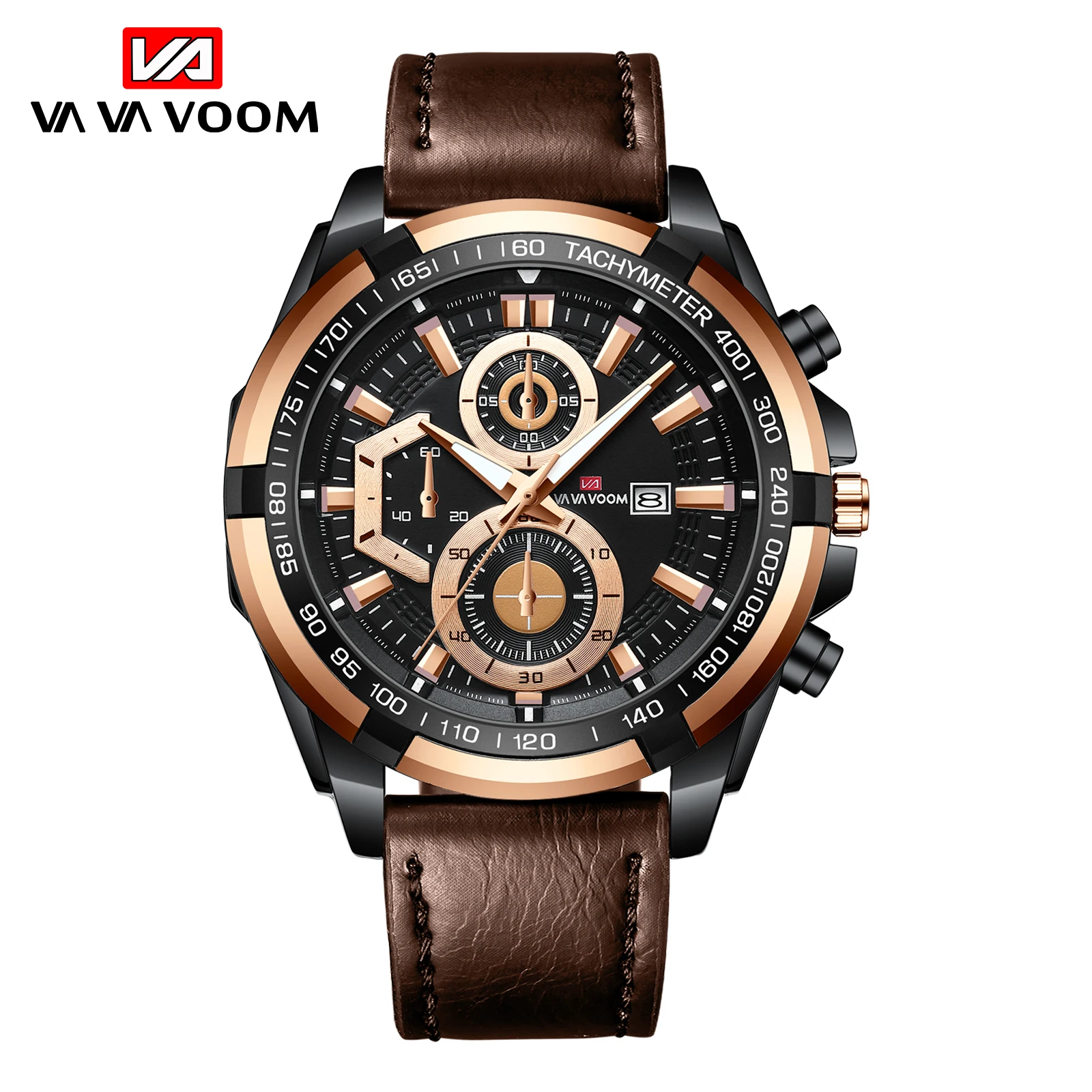 

VAVA VOOM Men Quartz Watch Top Brand Fashion casual Luxury Dress Genuine Brown Leather Strap Watches Mens Waterproof Wristwatch