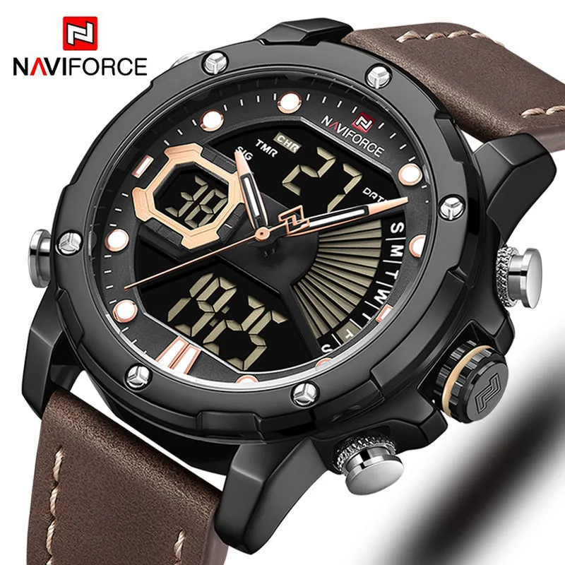 Brown Black Black Naviforce аналоговые цифровые часы мужские мужские часы светодиодные цифровые мужские часы спортивные 30 м водонепроницаемые Модные наручные часы Мужские часы - Цвет: Brown Black Black