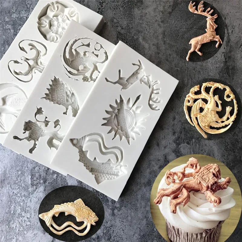Лев Дракон Волк рыбы солнце птица Единорог силиконовые формы Fondant (сахарная)