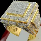 Лидер продаж, огромные кольца золотого цвета с фианитом для мужчин и женщин, обручальные ювелирные изделия с белым цирконием, мужские большие обручальные кольца в стиле хип-хоп