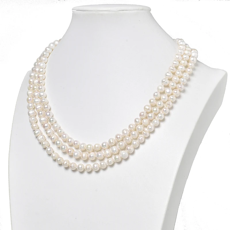 

100% Natural Pearl Necklace White Black Pink 3Rows 7-8mm White Akoya Saltwater Pearl Necklace 17-19" Hand Made Jewelry Making