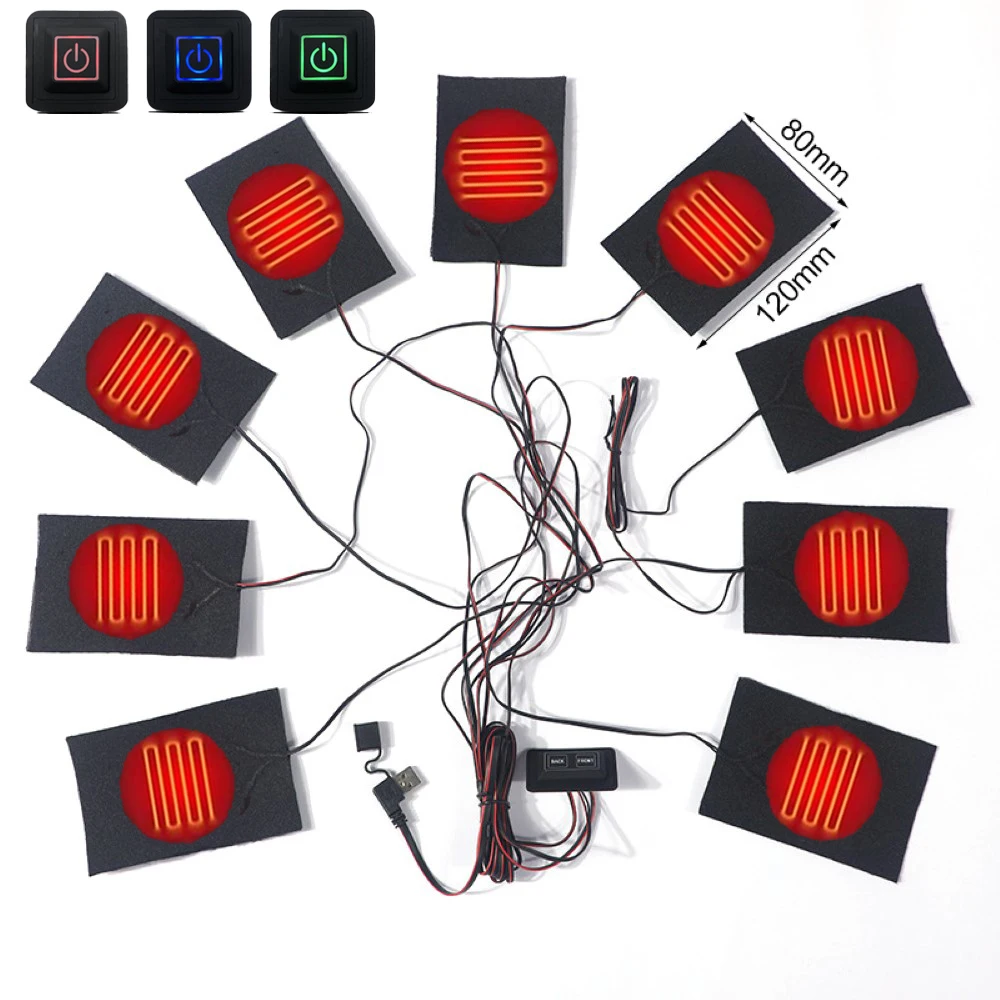 

9/8/5/3 Zone подушечки с подогревом USB для одежды, зимний Электрический подогреватель для куртки, жилета, пальто, брюк, уличный тепловой обогреват...