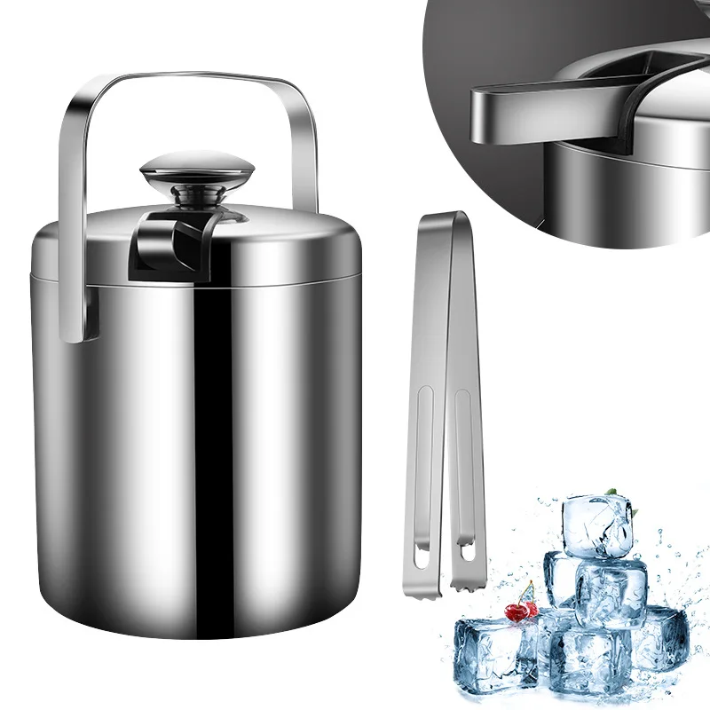 

Double Walled Ice Bucket Set Stainless Steel Ice Bucket With Tongs Lid Whiskey Chilling Stones For Beer Wine Cooler Bucket