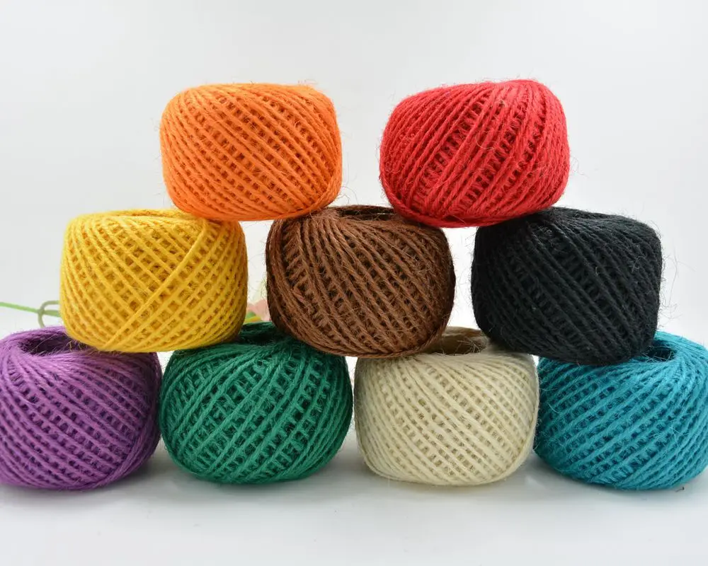 Цветной джутовый шпагат 2 мм 50 м пеньковая веревка Проволочная лента упаковочная