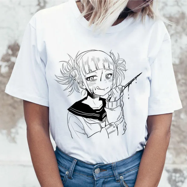 Харадзюку забавная женская футболка Ahegao Boku No Hero Academy химико Тога Ullzang 90s футболка хентай топ тройники женская одежда - Цвет: 20