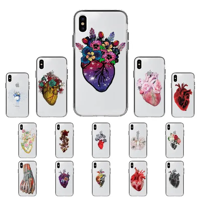 

Human organ heart flower Phone Case for iPhone 13 11 12 pro XS MAX 8 7 6 6S Plus X 5S SE 2020 XR case