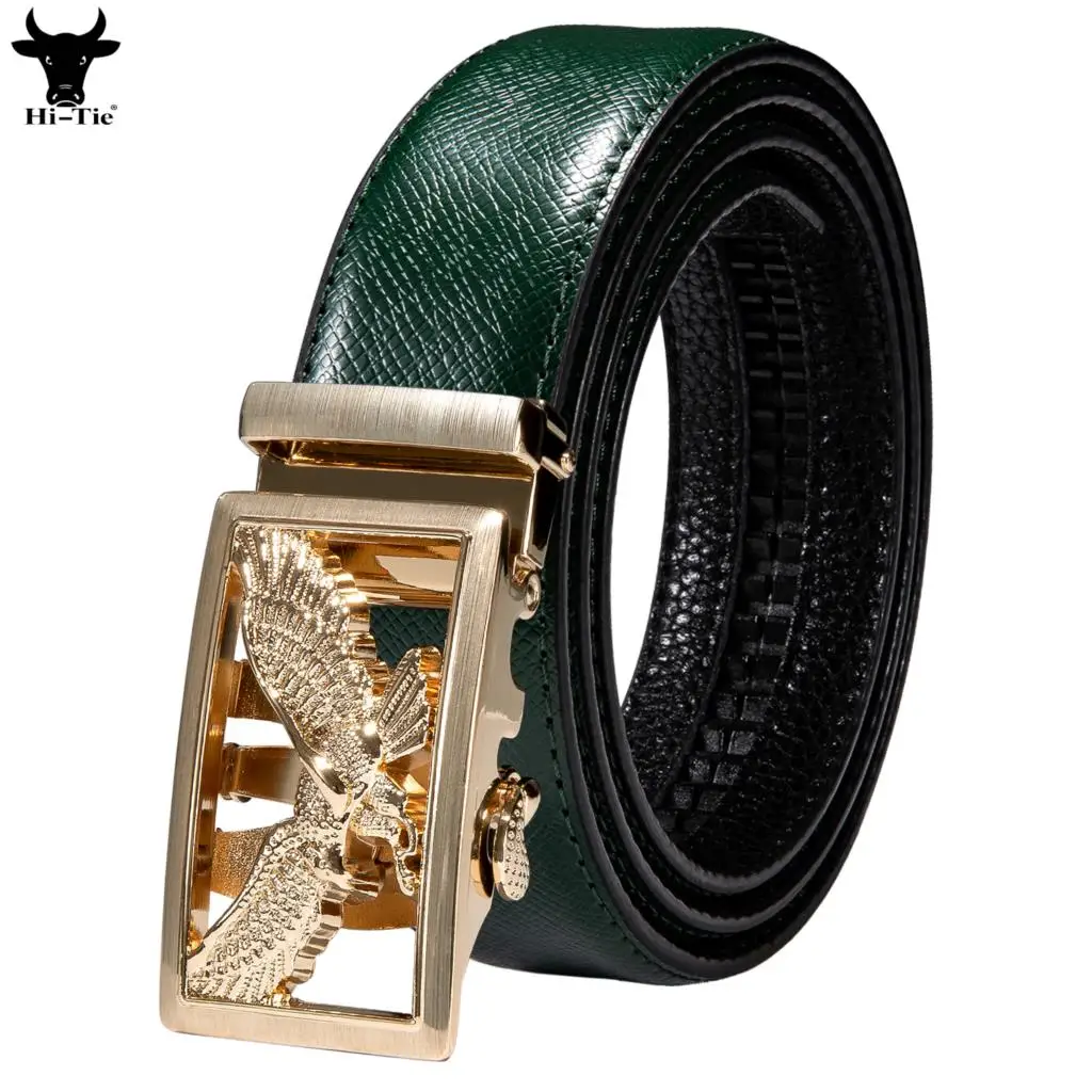 Luxury Green Leather Mens Belts Eagle Tiger Spider Bat Bee Wolf Automatic Buckles Men Belt Cowboy Waistband For Wedding Business