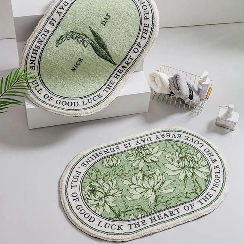 

Oval Fluffy Bathroom Mat Plants Carpet Bath Tub Side Anti Slip Entrance Floor Pad Nordic Welcome Doormat Home Decor