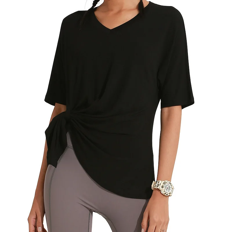 Женская спортивная блузка с v-образным вырезом для йоги красная сетчатая