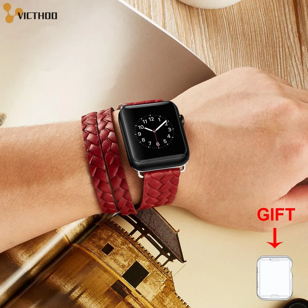 Натуральная кожа ремешок для наручных часов Apple Watch series 5/4/3/2/1 38 мм 42 двойной тур