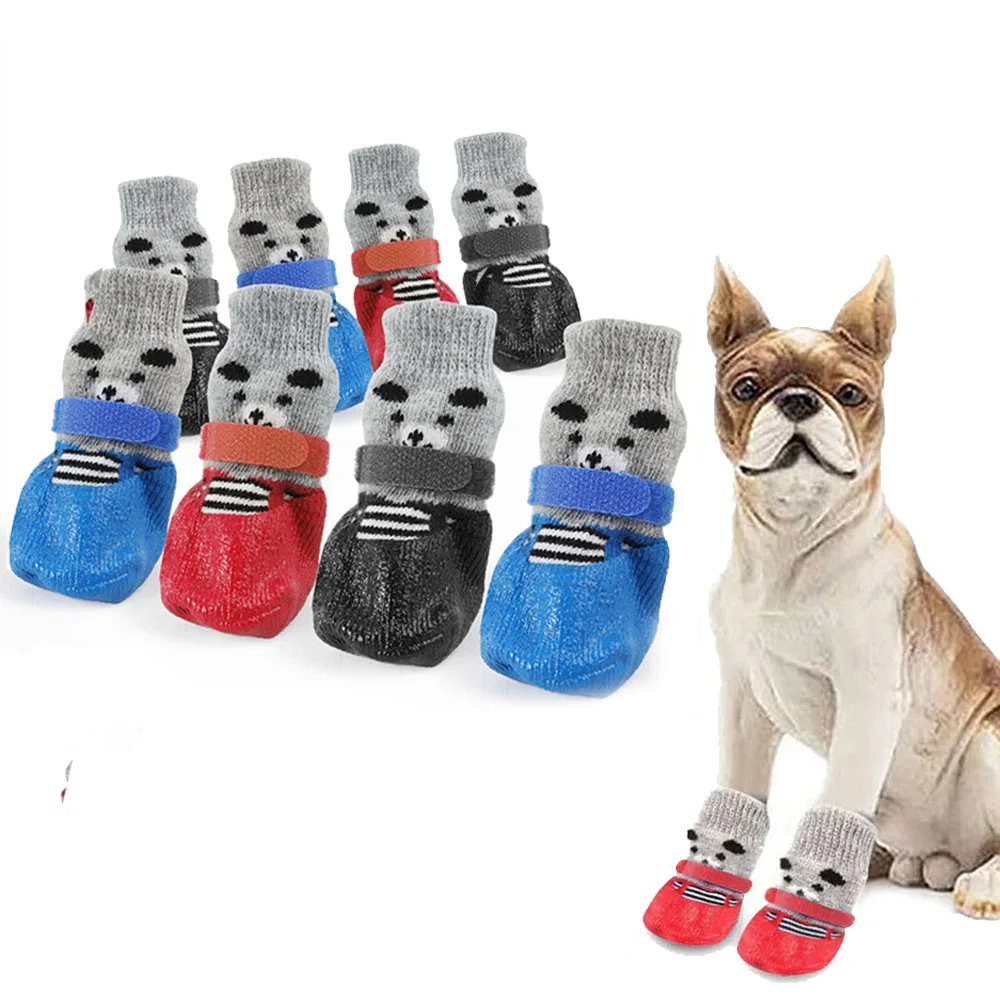 

Противоскользящие вязаные носки для собак, 4 шт., защитная обувь для кошек и собак с резиновым усилением, обувь для защиты лап маленьких, сред...
