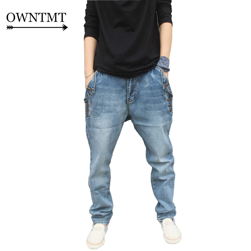 Мужские длинные джинсовые брюки свободные штаны-шаровары в стиле хип-хоп