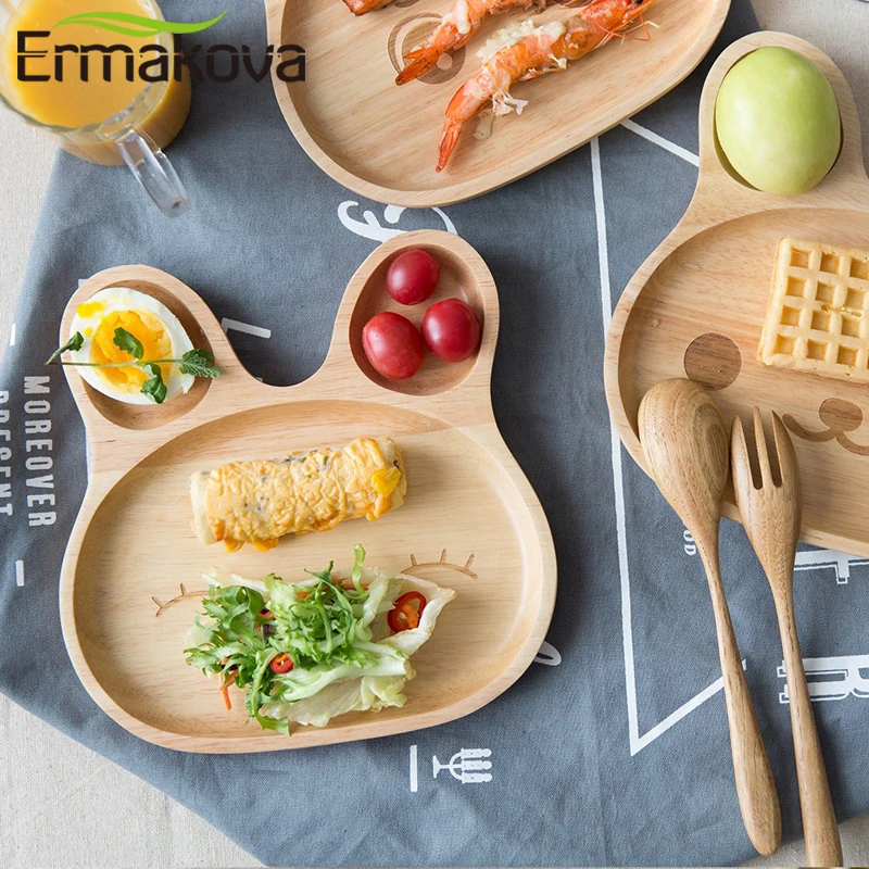 ERMAKOVA кролик деревянные блюда Набор детских тарелок милые столовые приборы для