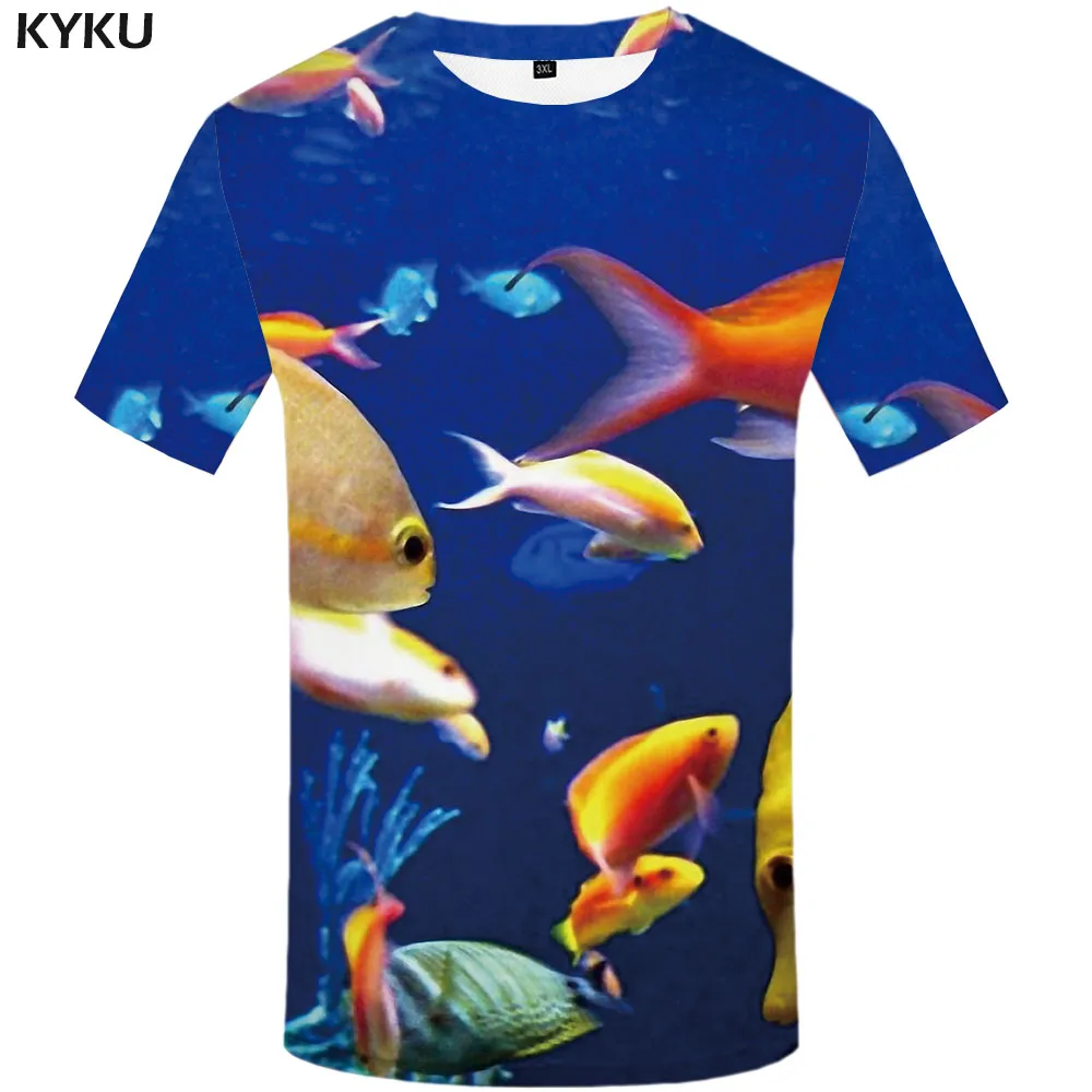 Мужская футболка KYKU черная с 3D-принтом рыбы лето 2019 | одежда