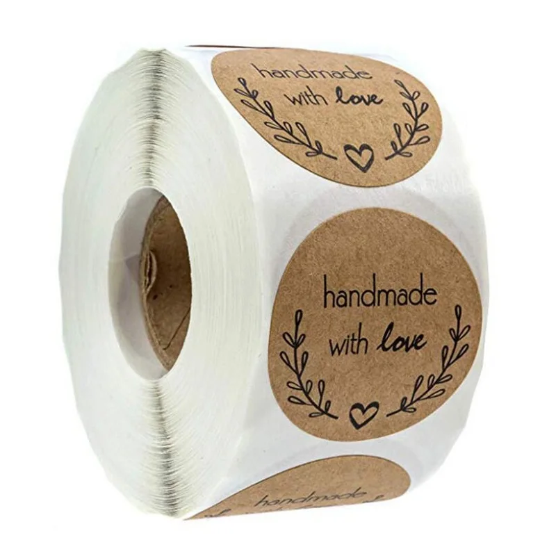 1500pcs Kraft Paper Hand Made Thank You Stickers 500pcs/roll Appreciation Tag Label for Partners Business Bag Sealing