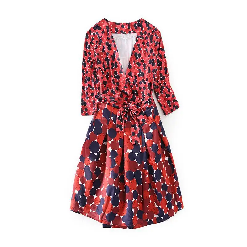 

New V-neck Lace Up Chiffon Dress In Spring And Summer 2021