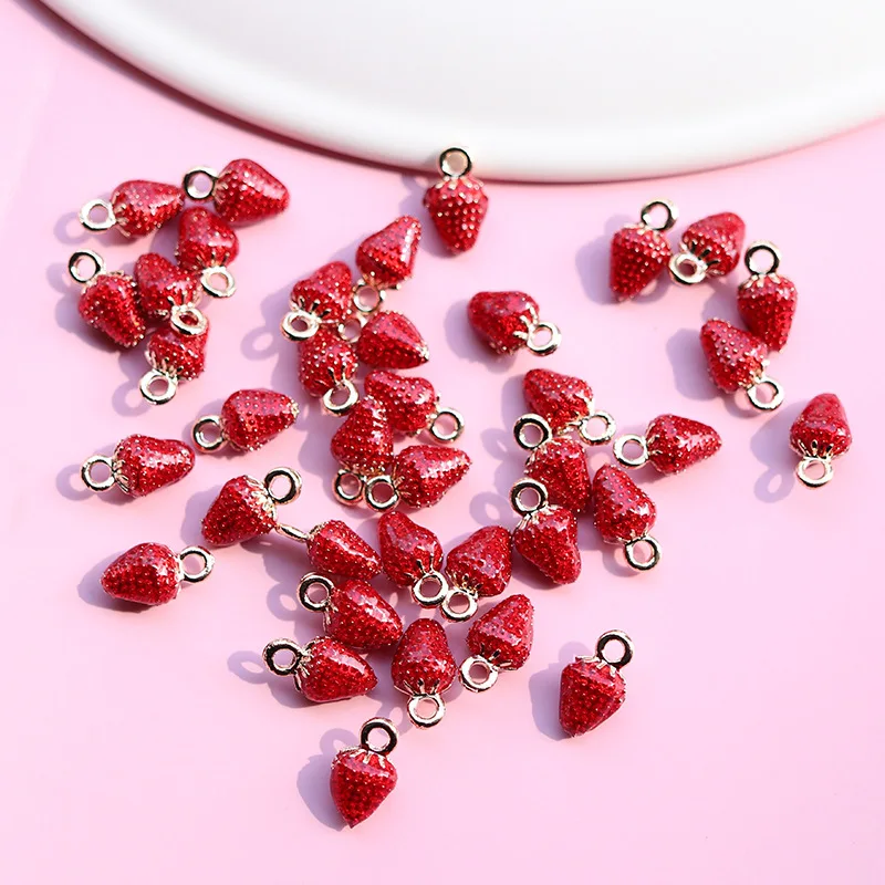 

10pcs Diy accessories drip alloy by small pendant bracelet pendant accessories red strawberry stereo mulberries