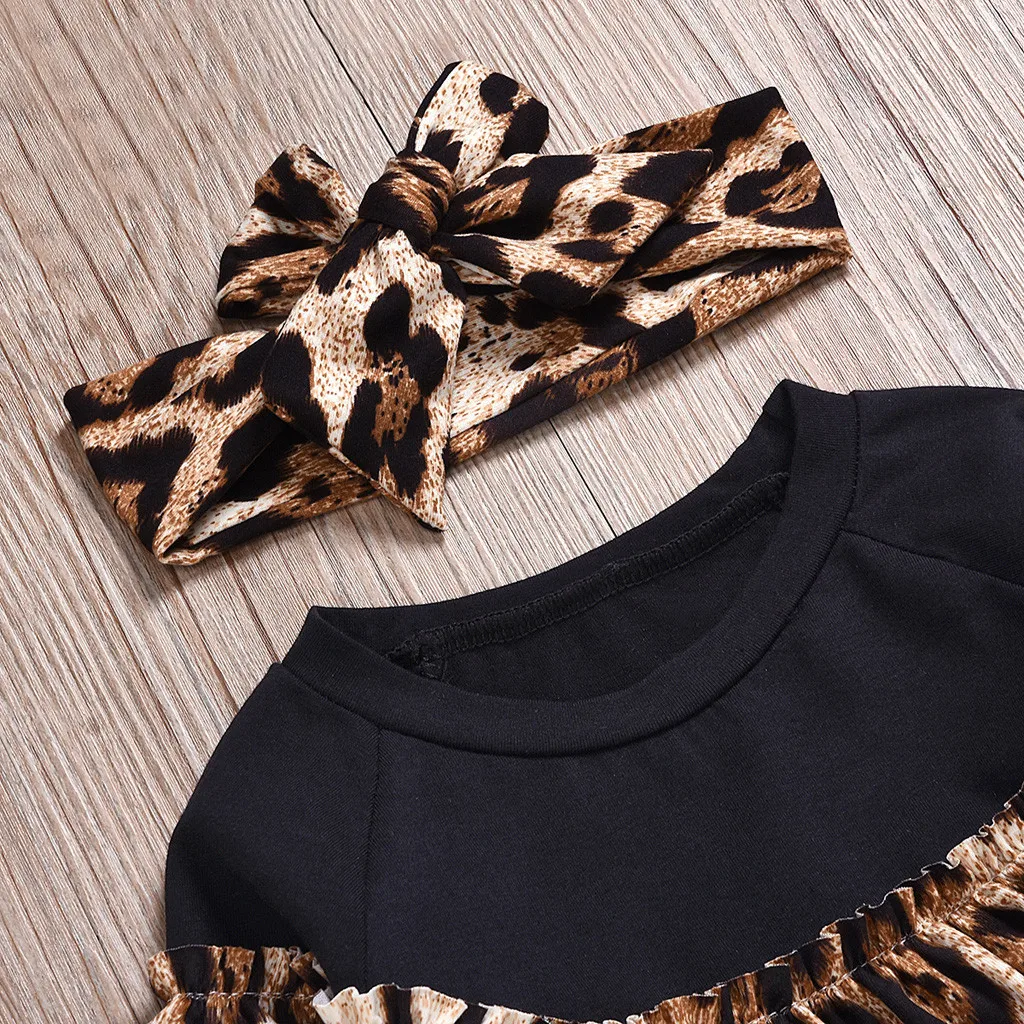 

Toddler Baby Clothes Leopard Print Outfits Long Sleeve Top Pants Headwear Sets Soft Unique Kids Clothes