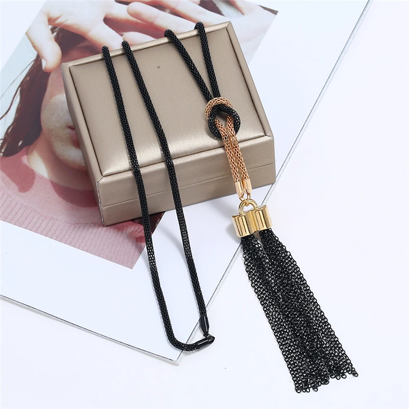 Горячее предложение Модные Цепочки и ожерелья Драгоценности Черный кисточкой