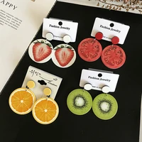 fashion cute funny acrylic orange tomato kiwifruit dangle earring for women girls round fruit long drop earrings party jewelry
