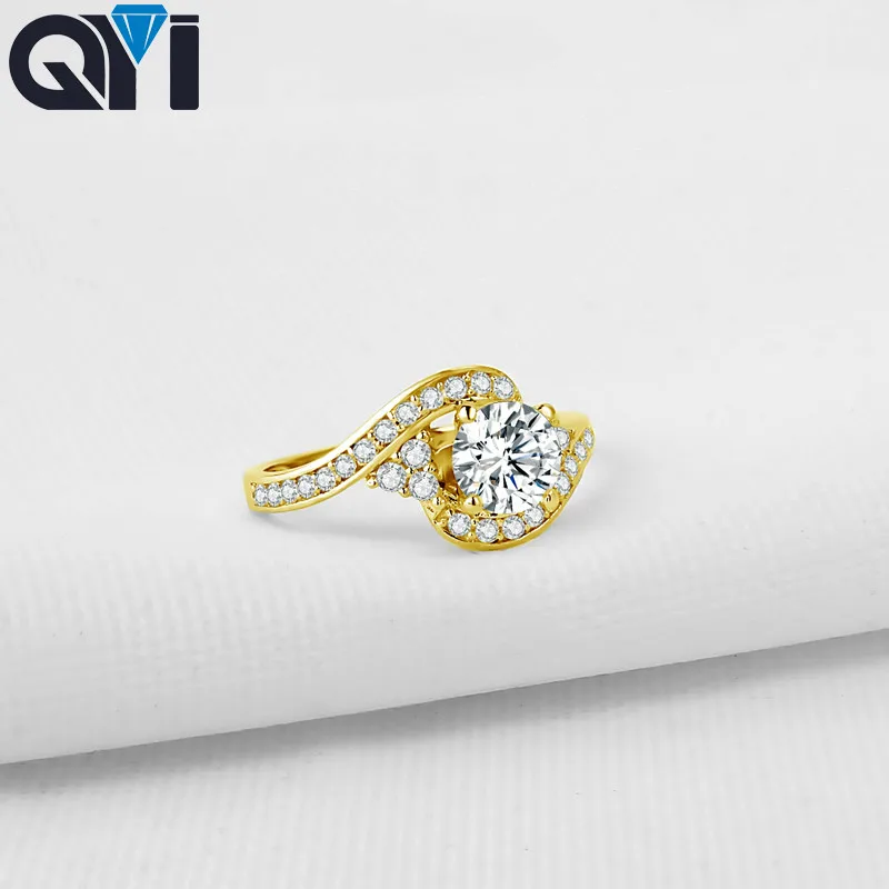 Ring Customizd 14K Solid Yellow Gold Rings Women Engagement Jewelry Round Moissanite Diamond Wedding Bands