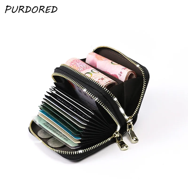 

PURDORED 1 pc Unisex 2 Layers Card Holder Leather Women Credit Cards Case Female Business Card Holder Wallet tarjetero hombre