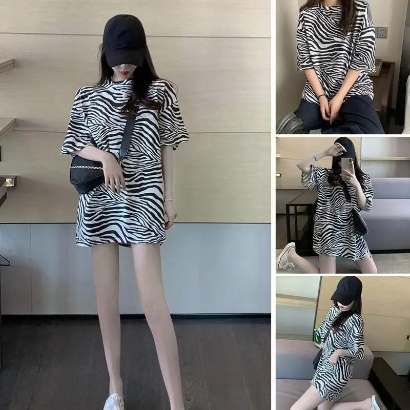

Summer Polyester Women Short Sleeve Animal Zebra Print Streetwear Soft Casual Harajuku Tops Clothing Beautiful T-shirts I5Q0