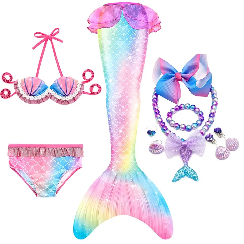 

Girls Swimmable Mermaid Tail with Monofin for Swimming Kids Child Mermaid Swimsuit Halloween Costume Cosplay Children Birthday