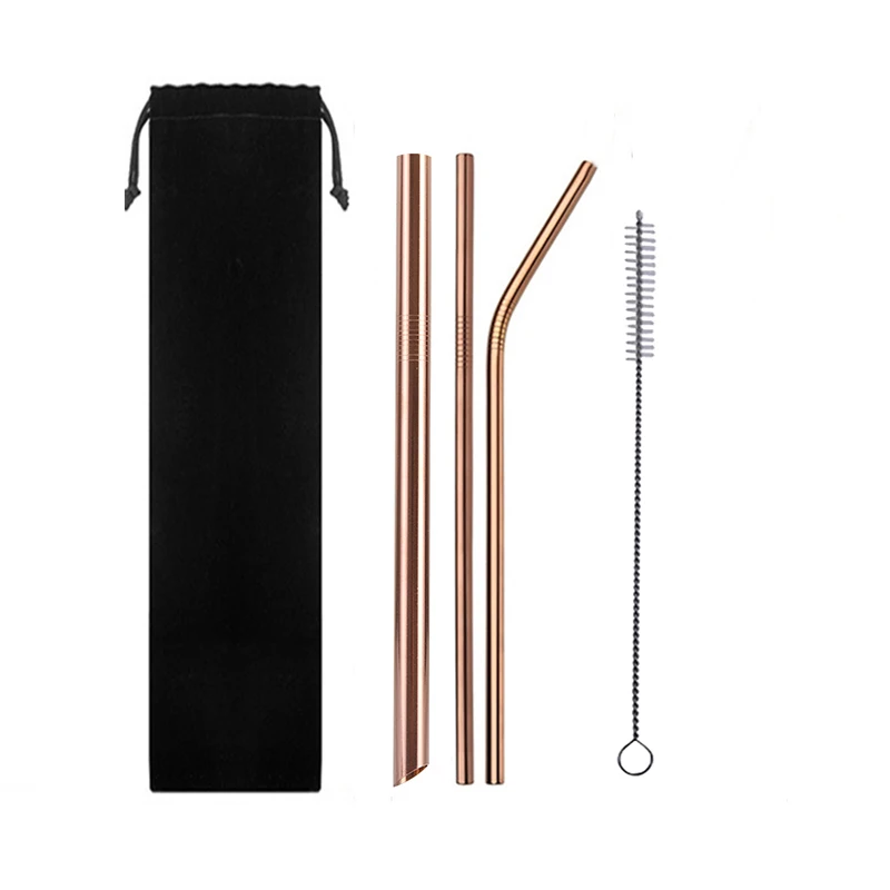 Black Bag Rose Gold 5 шт. 304 нержавеющая сталь остроконечные соломенные многоразовые металлические трубочки для питья набор с кистью и сумкой для дома вечерние аксессуары для бара - Цвет: Black Bag Rose Gold